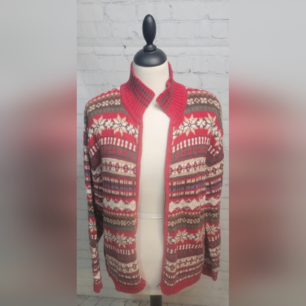 Vintage Mountain Lake Zip-Up Sweater Cardigan size XL